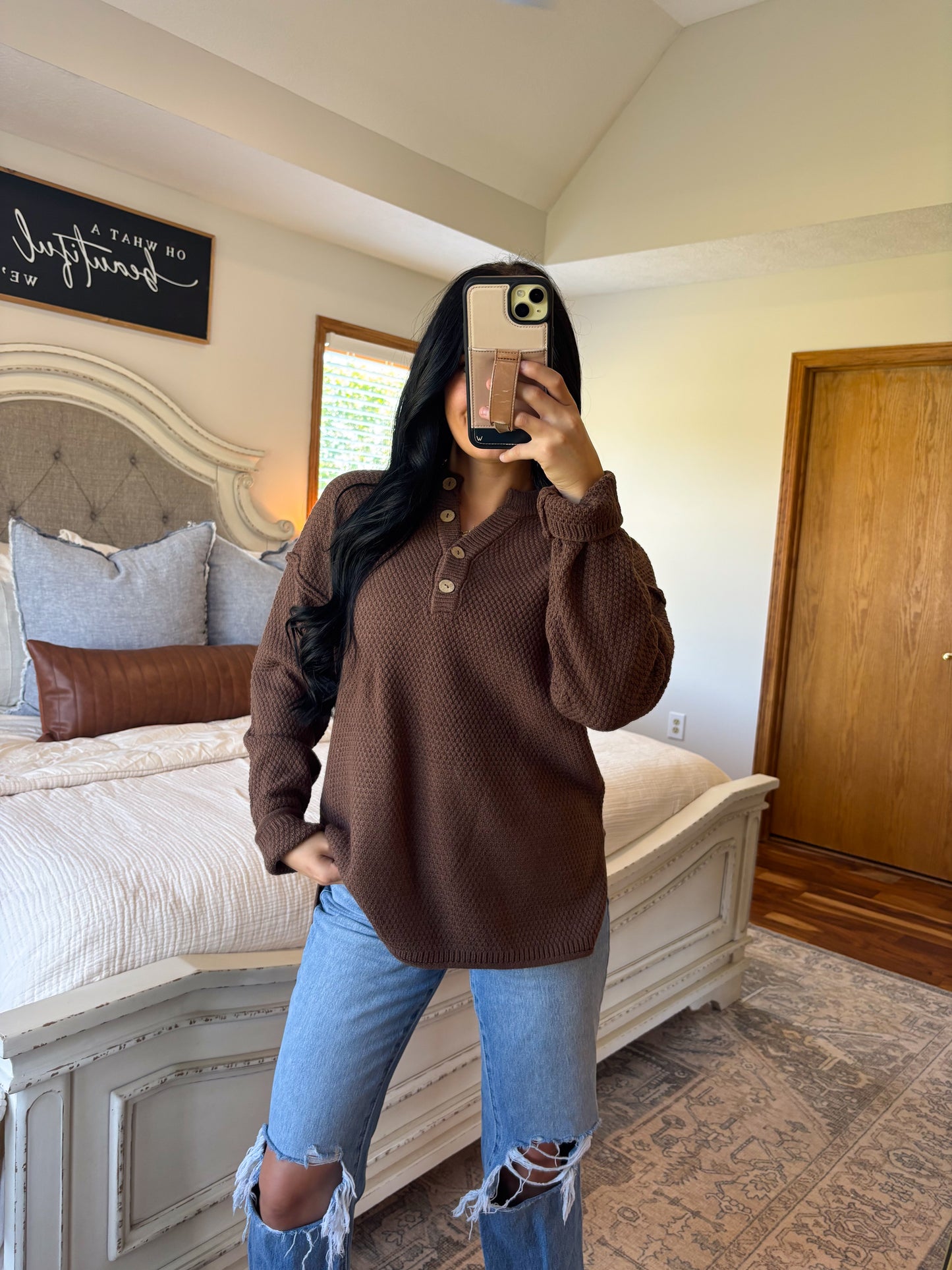 Henley Sweater- Chocolate