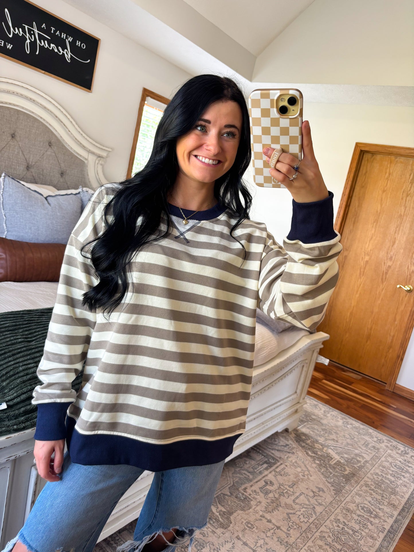 Riah Striped Top- Olive/Navy