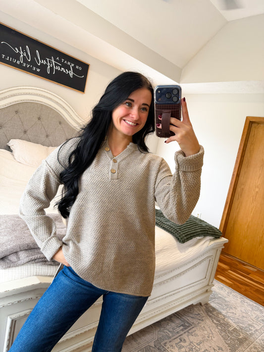 Henley Sweater- Heathered Beige