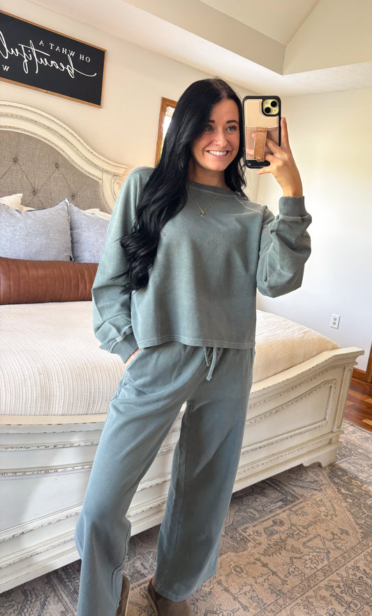 Washed French Terry Set- Ash Jade
