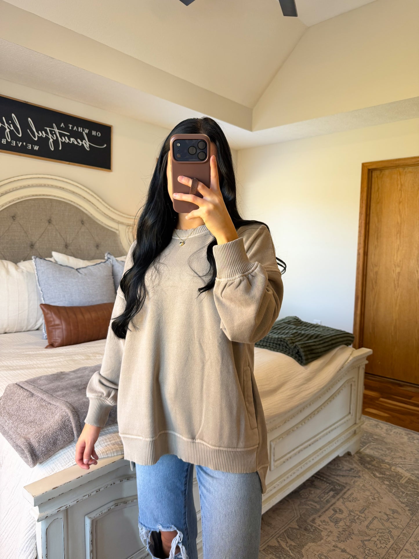 Ellie High Low Pullover- Ash Mocha