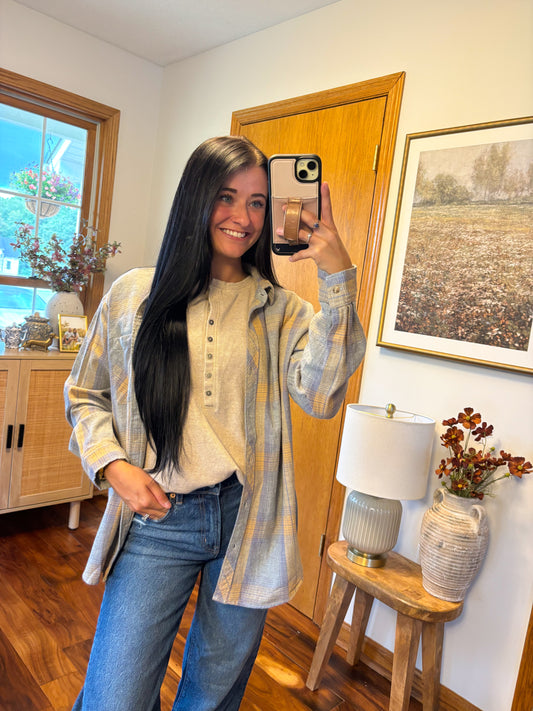 Saylor Flannel Top- Blueberry