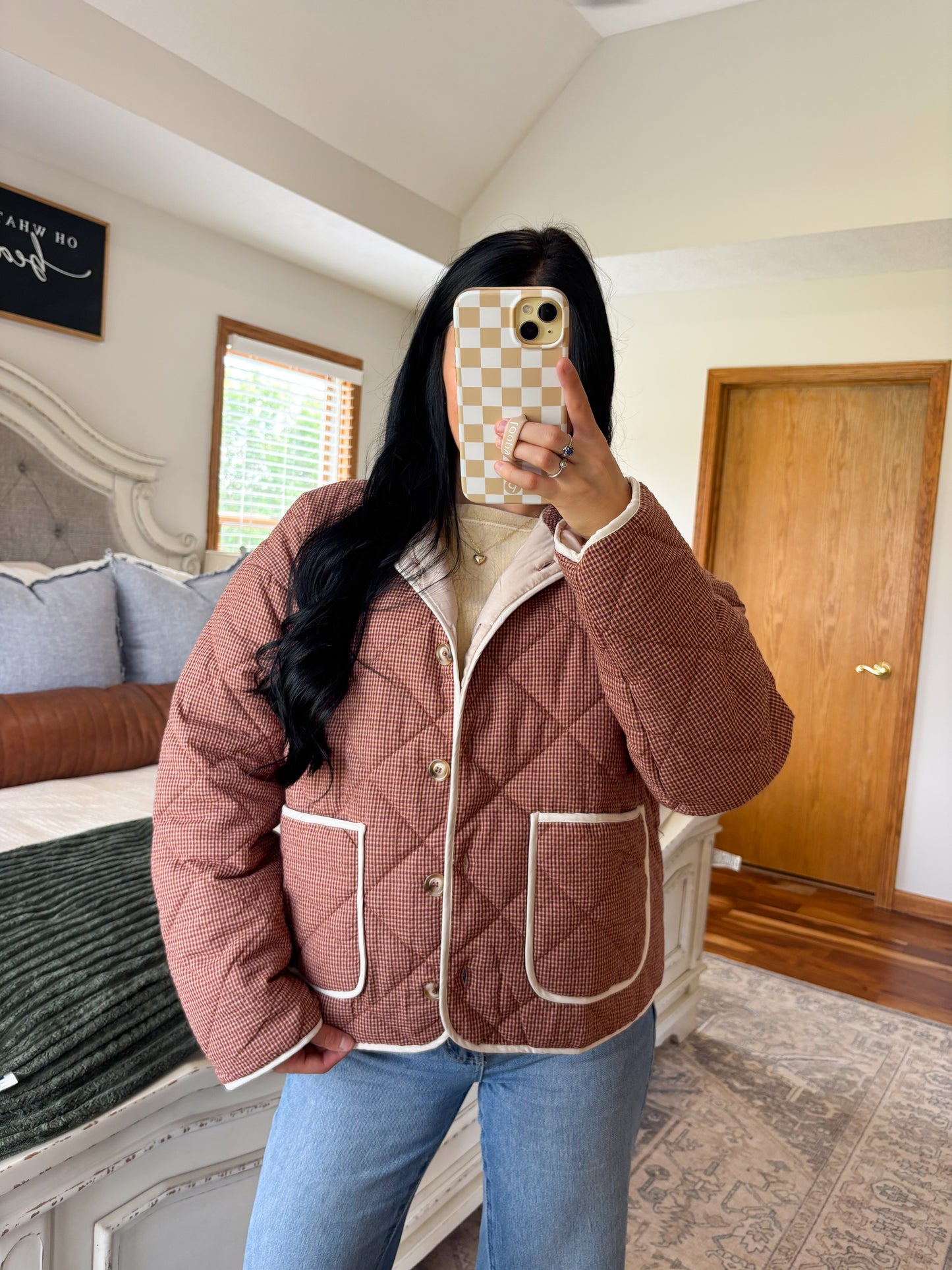 Gracie Gingham Quilted Jacket- Rose