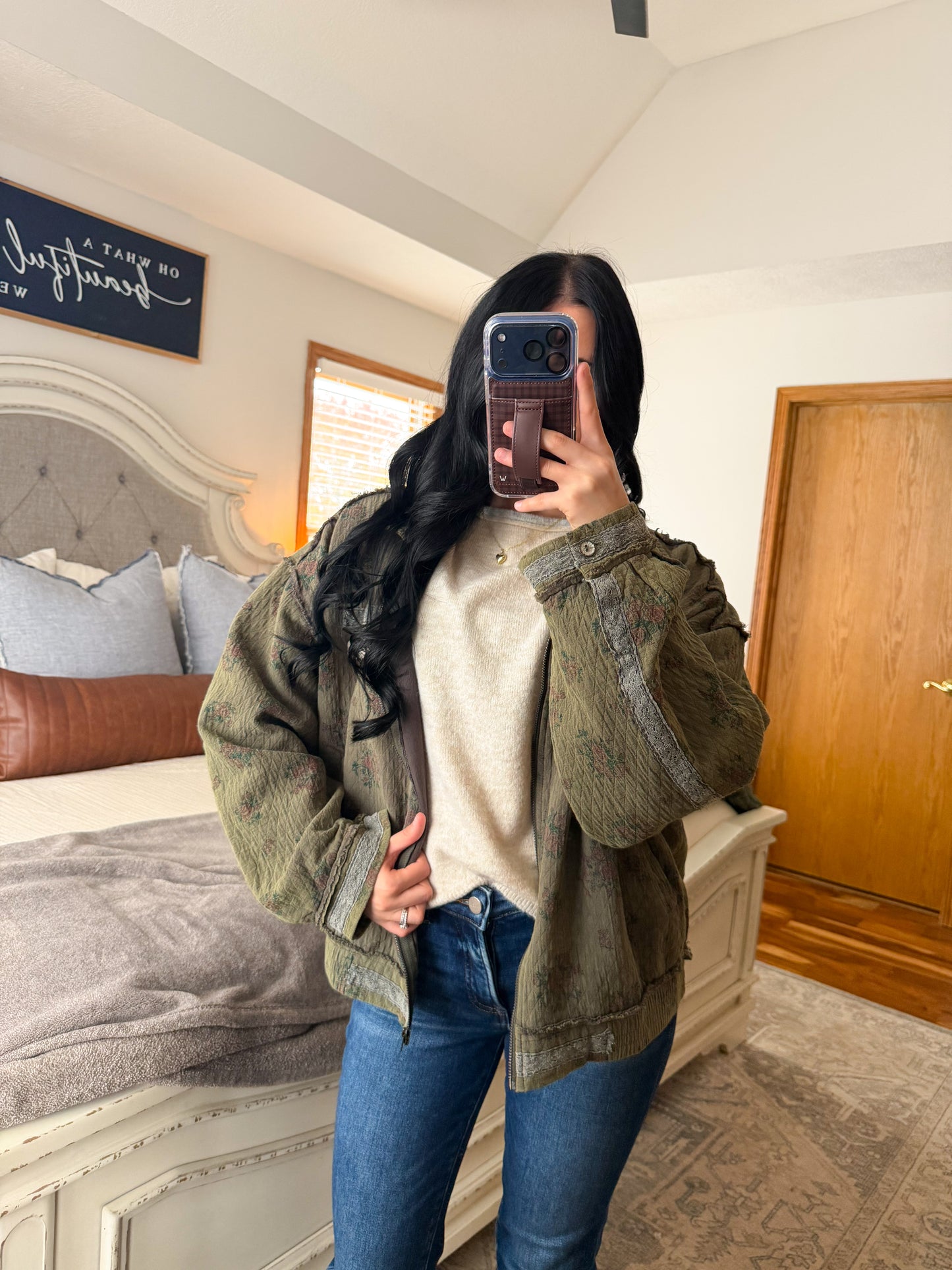 Floral Gauze Jacket- Olive