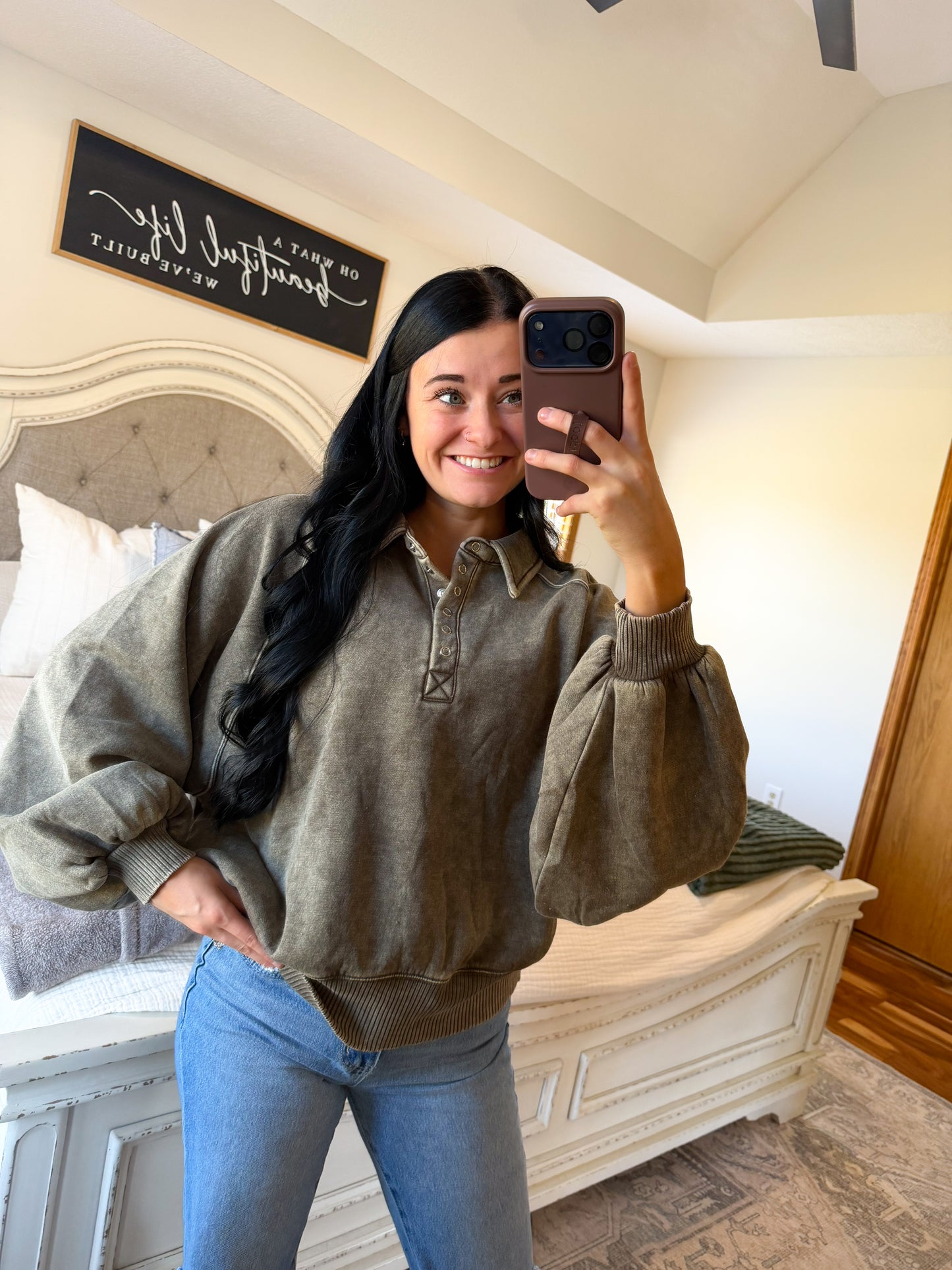 Blaire Fleece Pullover- Dk Olive