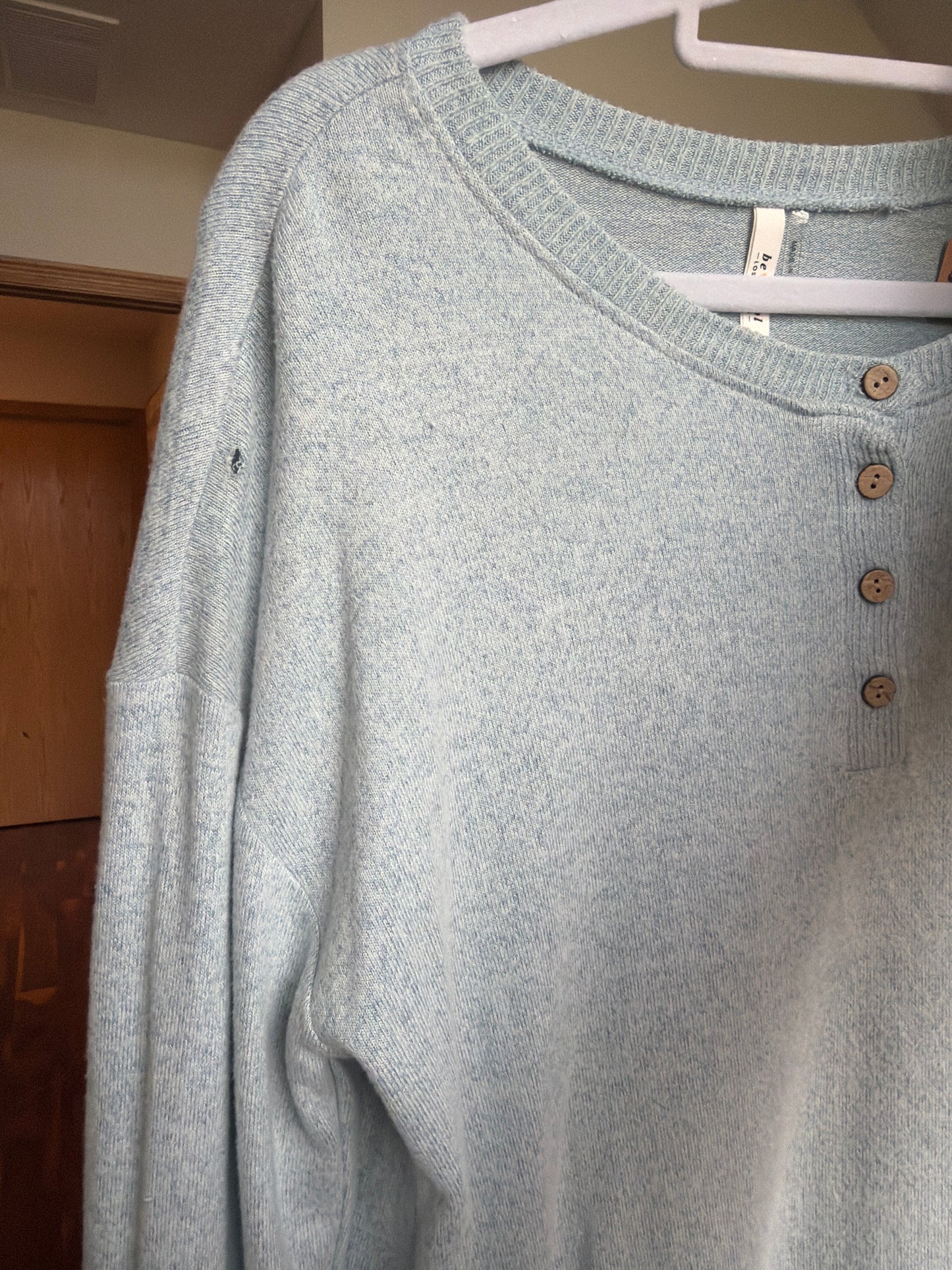 Basic Ultra Soft Henley Top- Baby Blue *TINY HOLE*