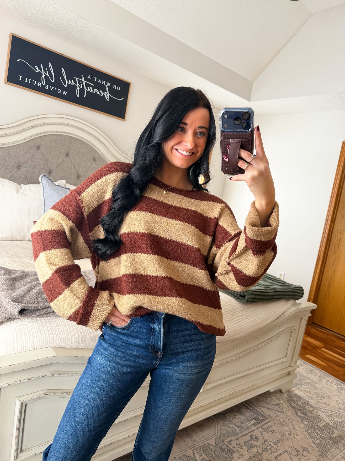 The Kambree Sweater- Cranberry/Tan