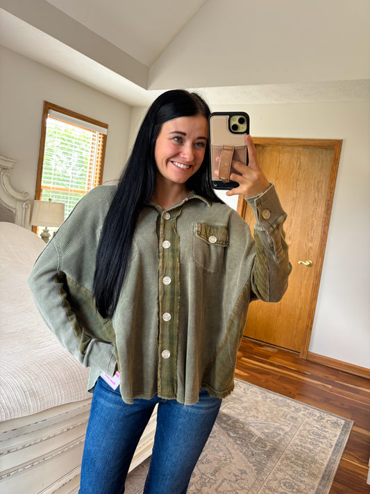 Green Plaid Waffle Top