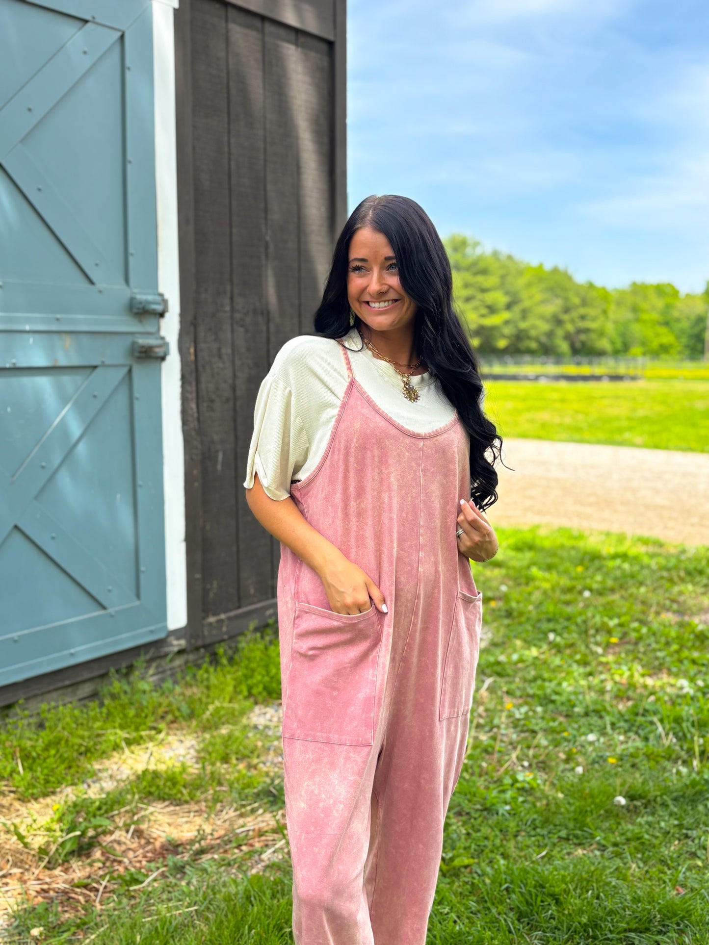 Hadley Mineral Washed Jumpsuit- Lt Rose