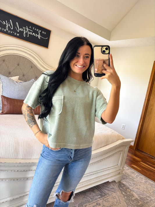 Leah Ribbed Top- Sage
