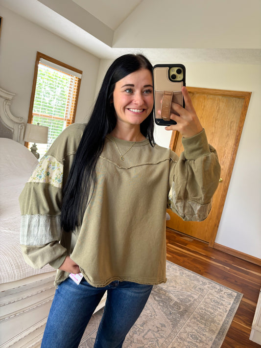 Lilly Mixed Media Top- Eucalyptus