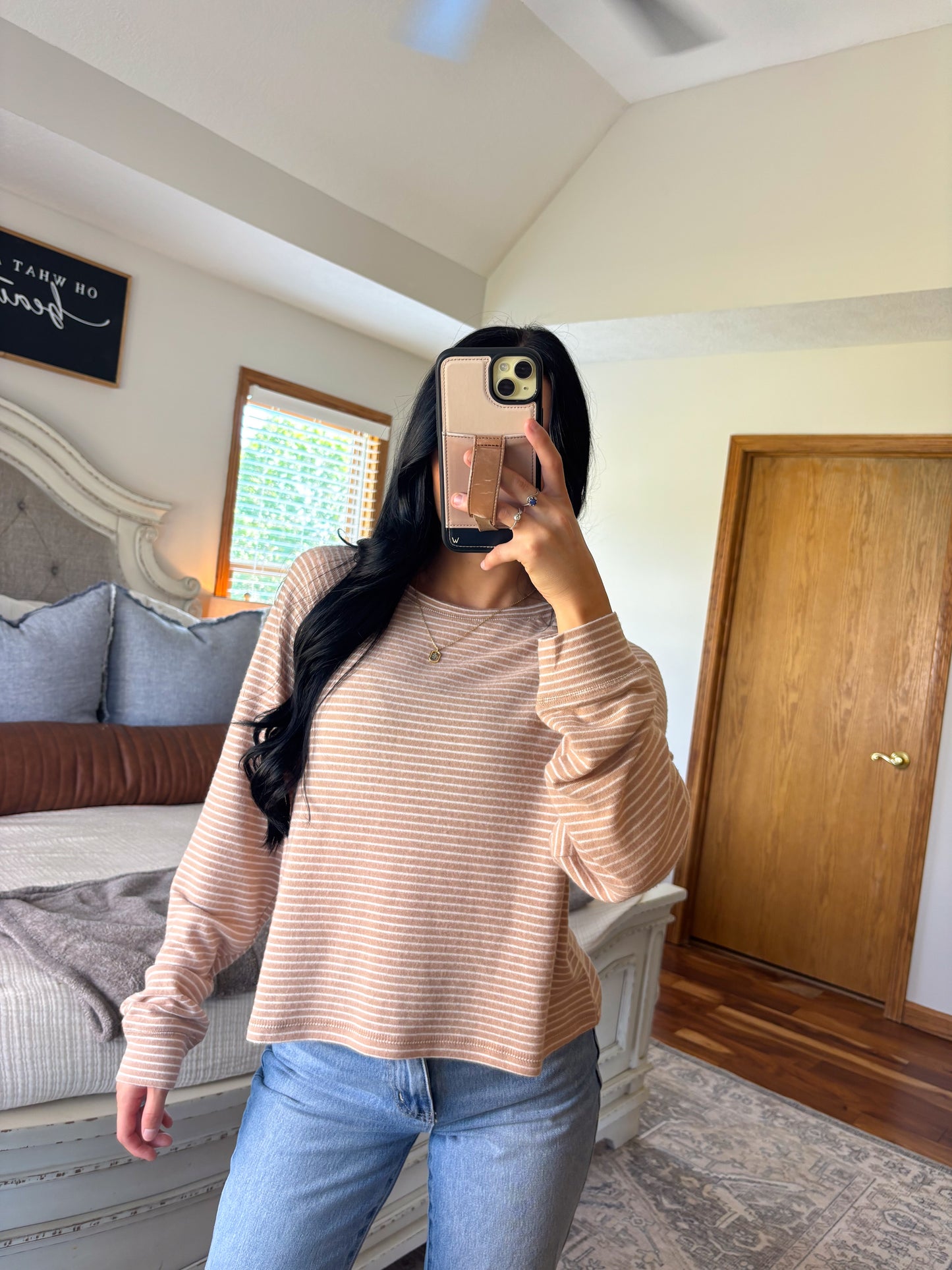 Ultra Soft Striped Top- Taupe