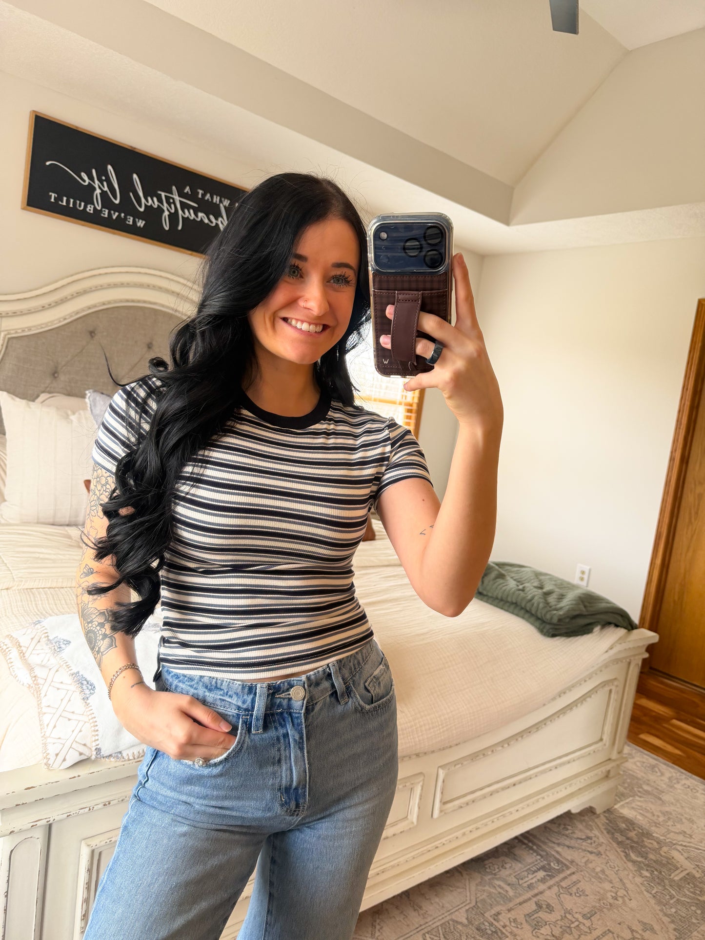 Striped Baby Tee- Navy