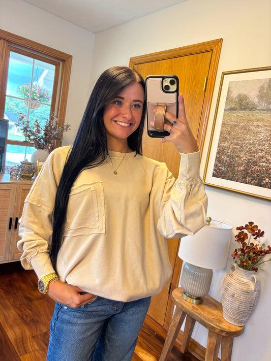 Front Pocket Pullover- Sand Beige