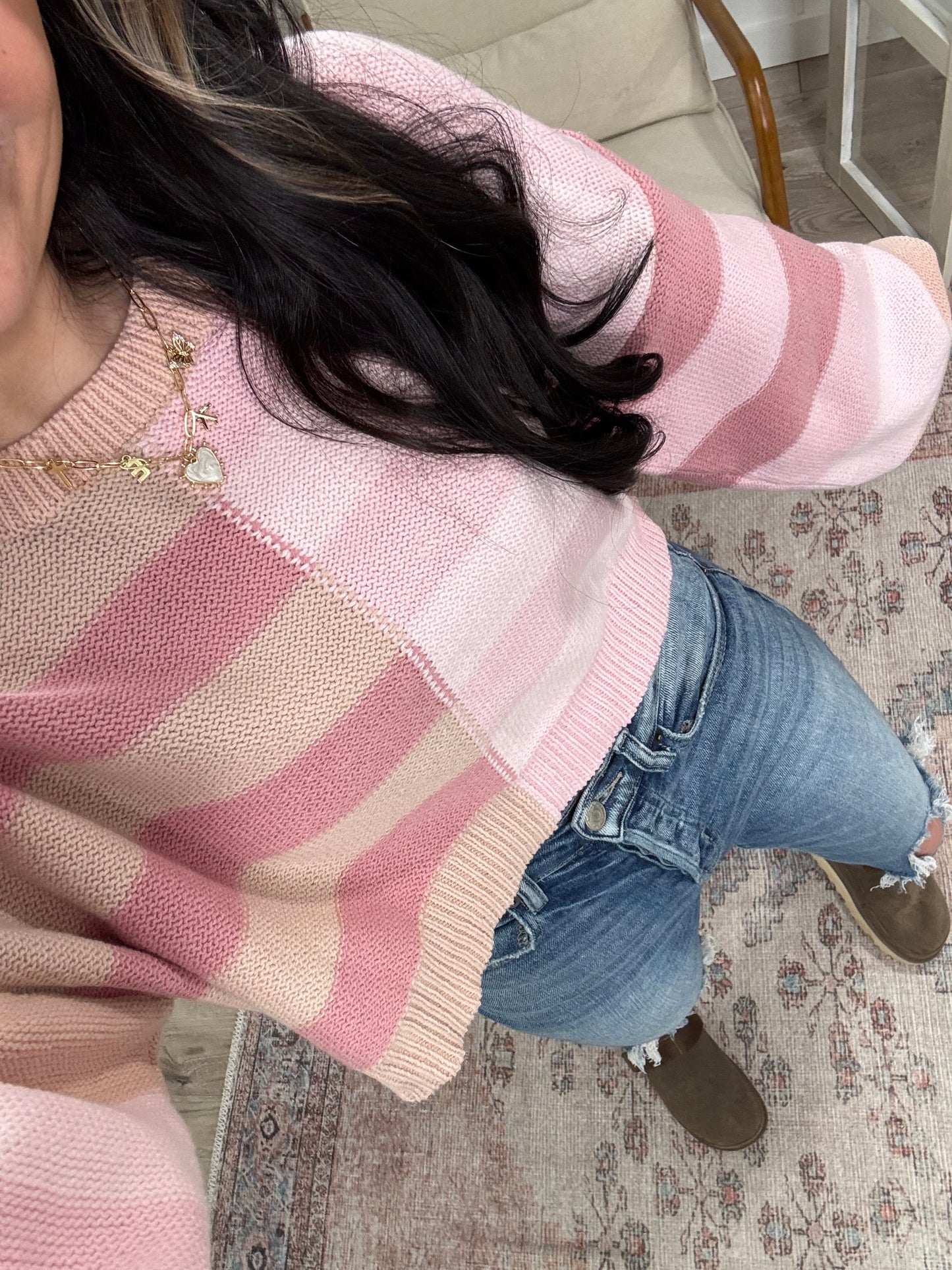 The Rowan Color Block Sweater- Pink