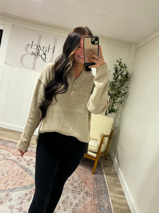 Henley Sweater- Heathered Beige