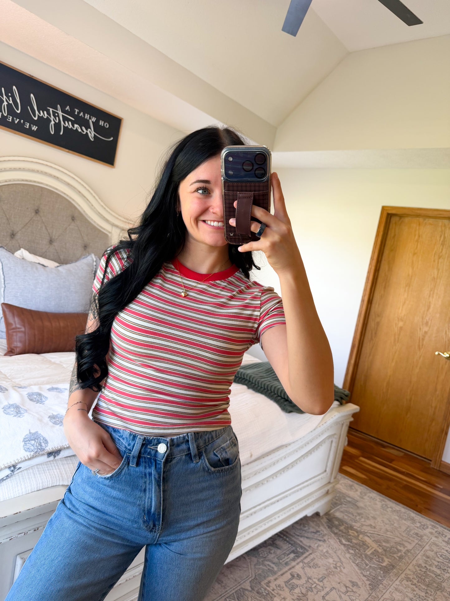 Striped Baby Tee- Coral