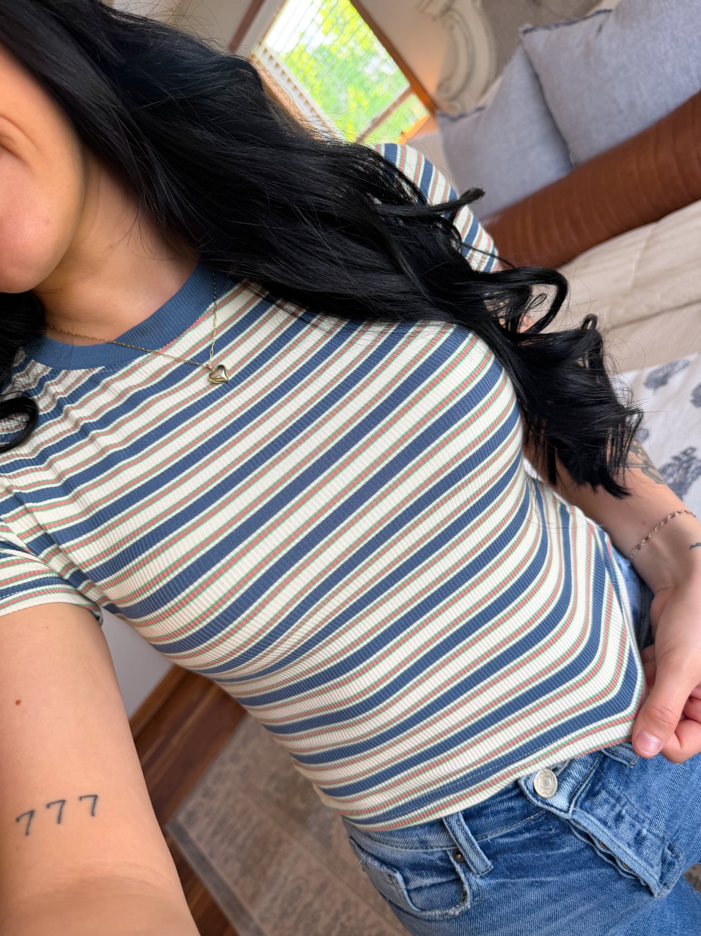 Striped Baby Tee- Blue