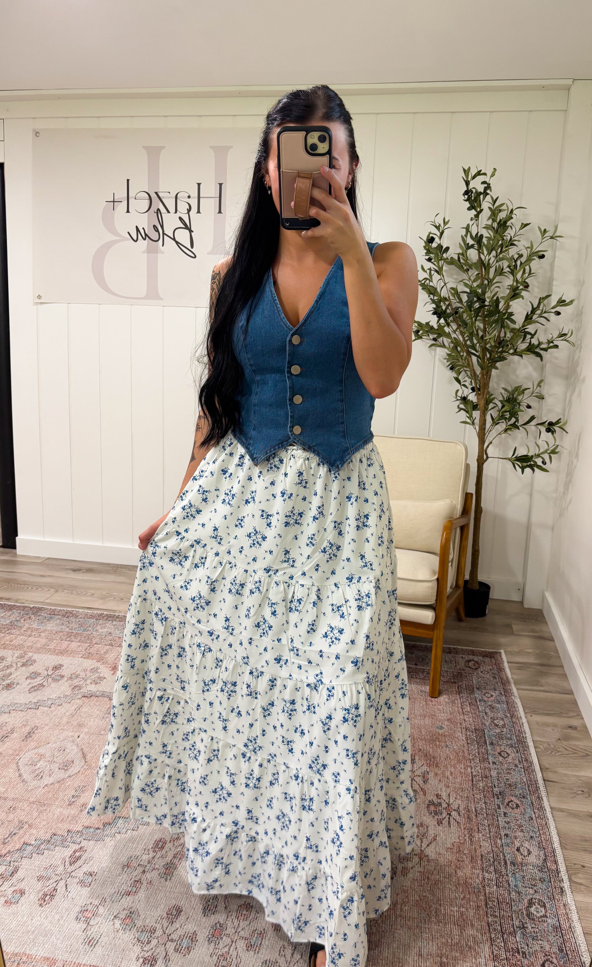 white christmas dresses Denim Button Down Vest Top – The Wild J main image 1