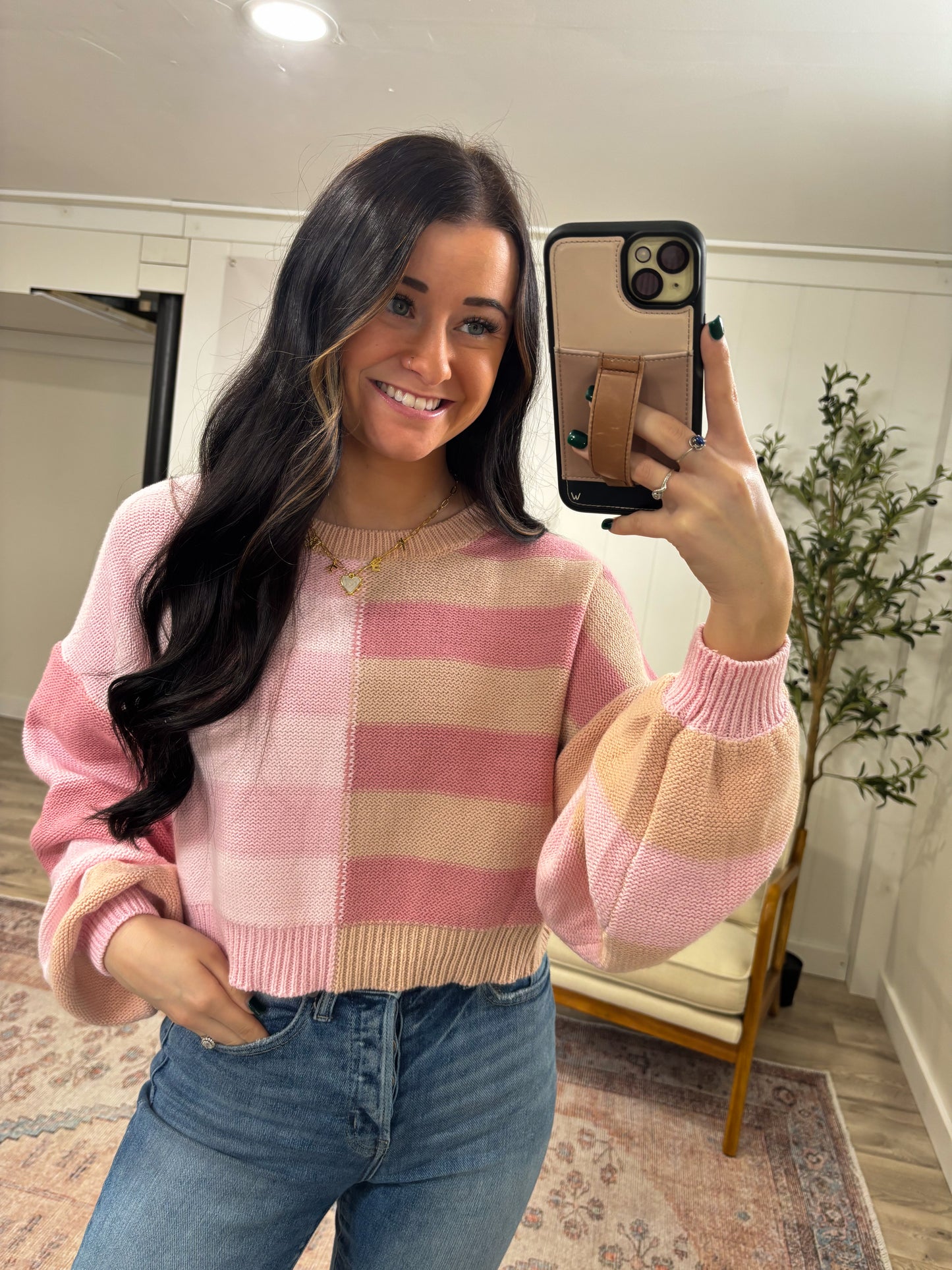 The Rowan Color Block Sweater- Pink