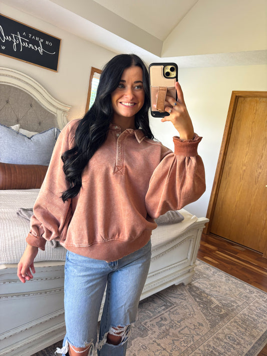 Blaire Fleece Pullover- Rust
