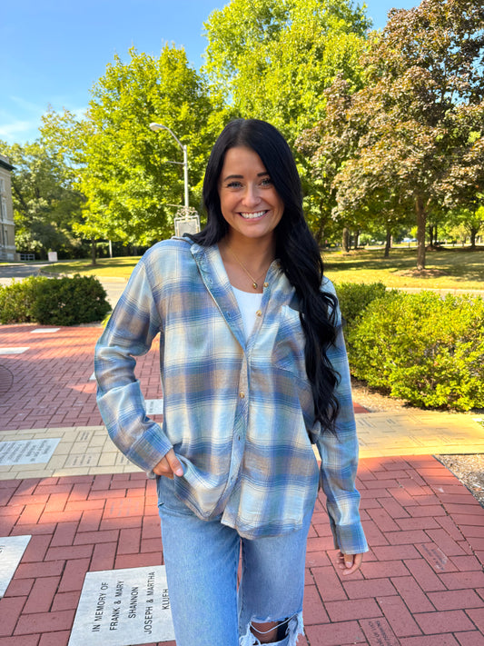 Saylor Flannel Top- Blue Plaid