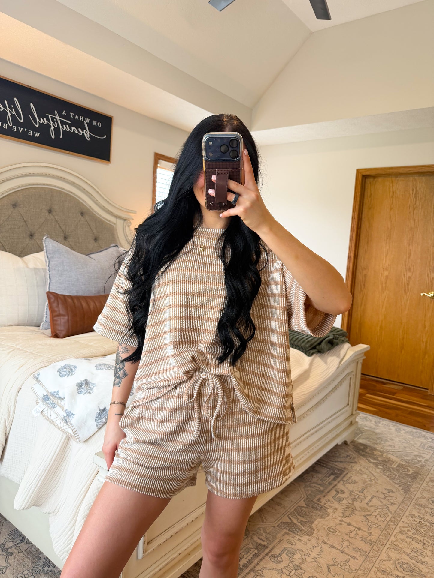 Striped Everyday Ribbed Set- Taupe