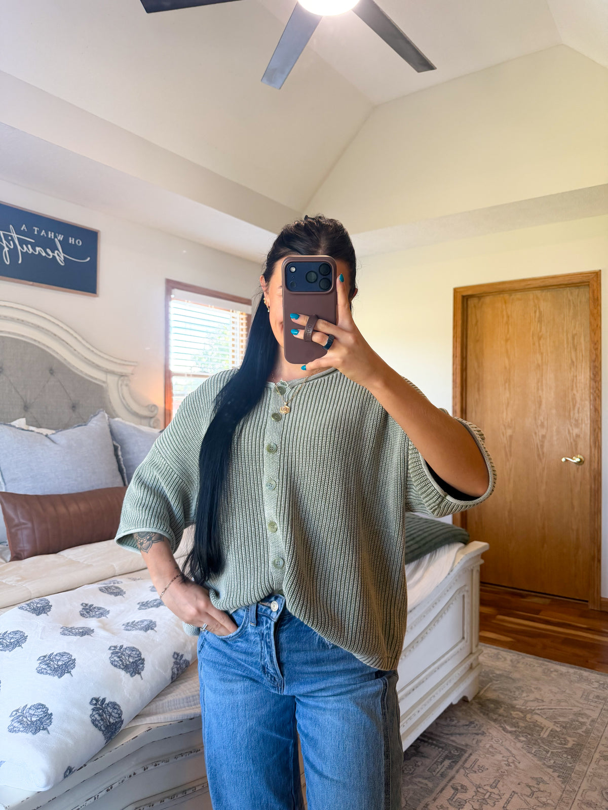 Cally Cardigan Top- Sage