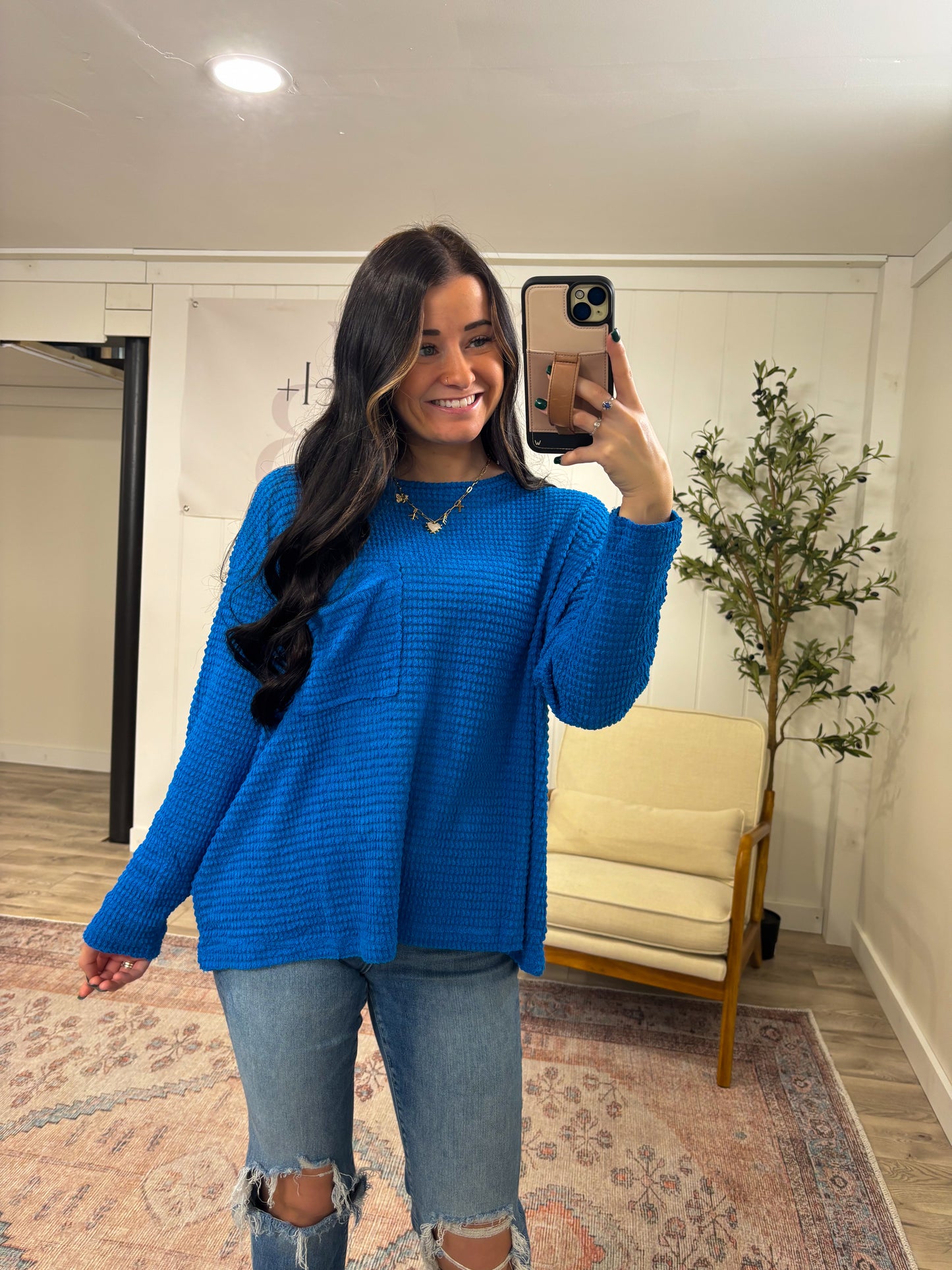 Lizzie Sweater Top- Ocean Blue