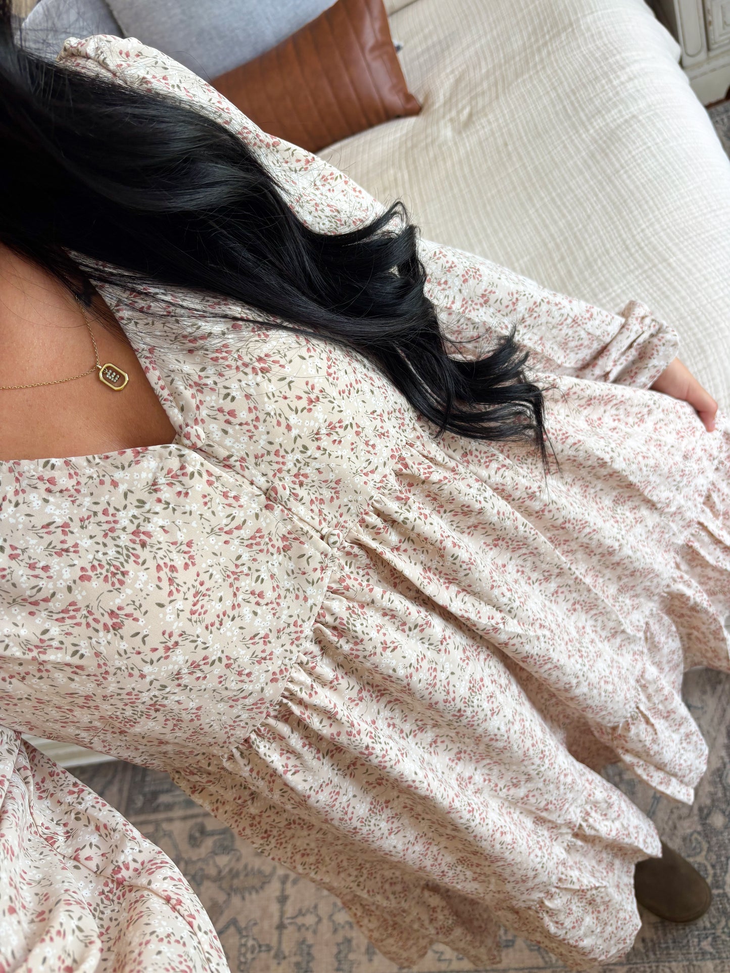 Floral Short Dress- Rosa Beige