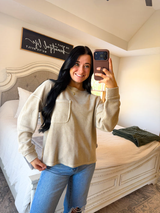 Leah Ribbed Top- Khaki