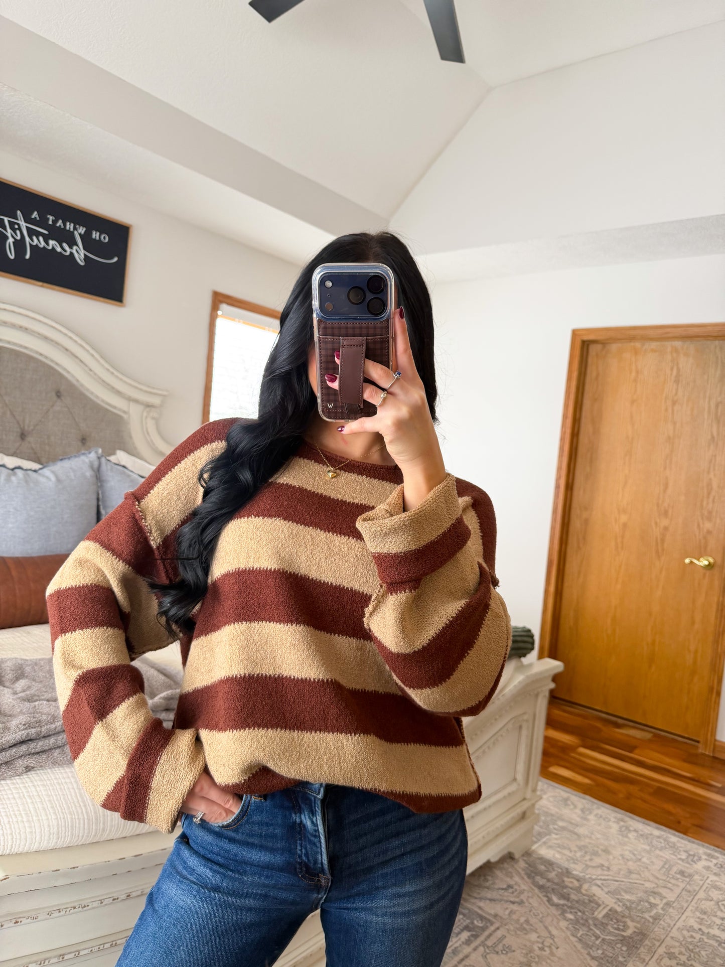 The Kambree Sweater- Cranberry/Tan