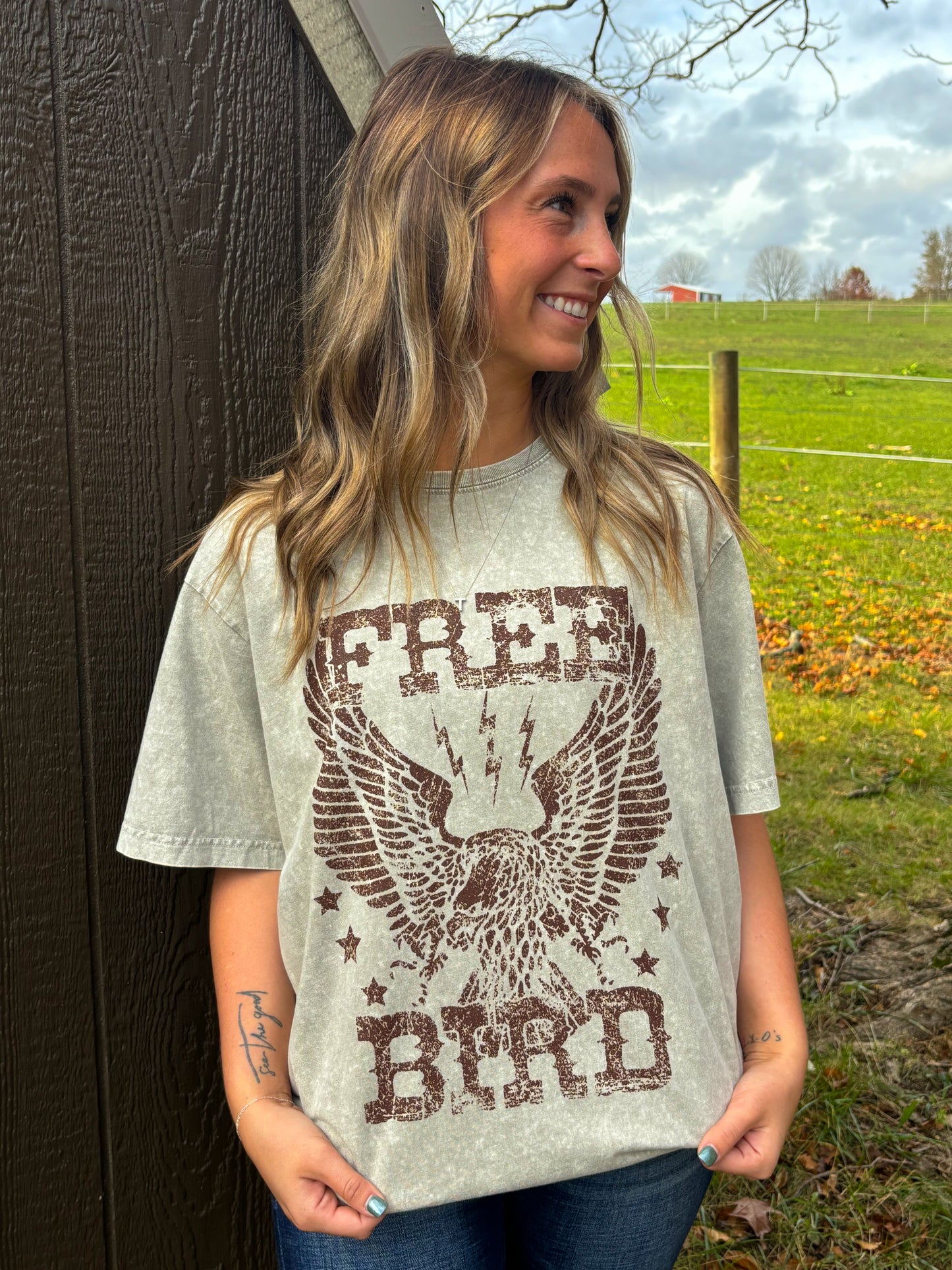 Free Bird Graphic Tee- Mocha