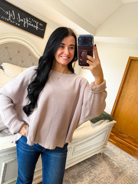 Waffle Knit Top- Light Taupe