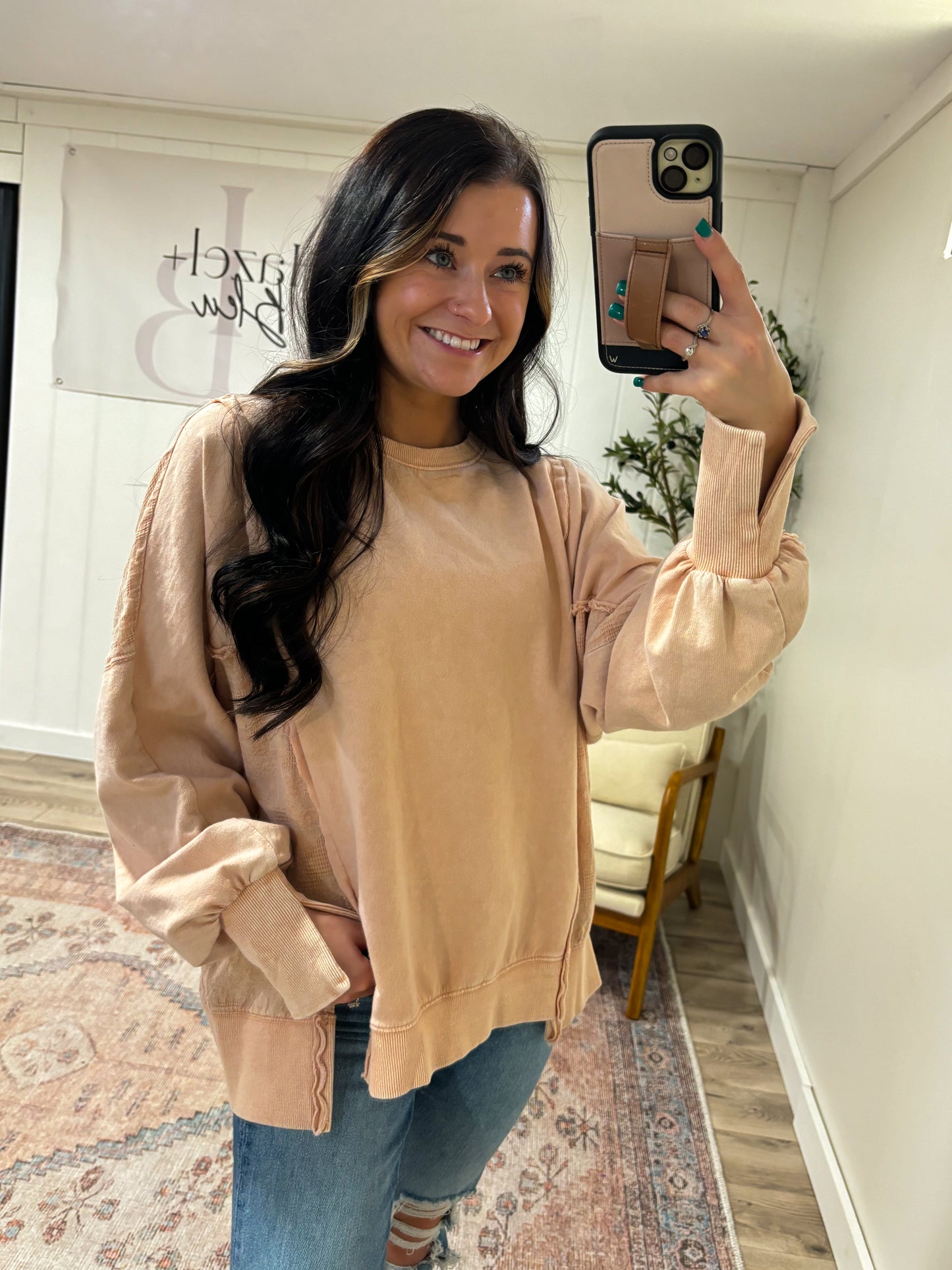 Ellie Lace Pullover- Dusty Peach