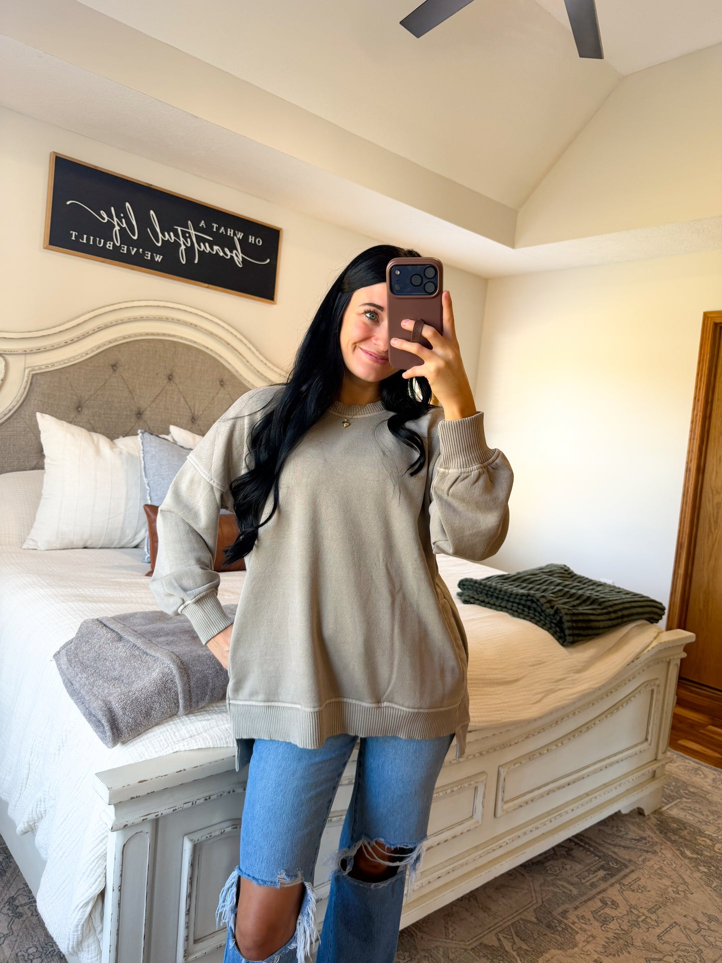 Ellie High Low Pullover- Ash Mocha