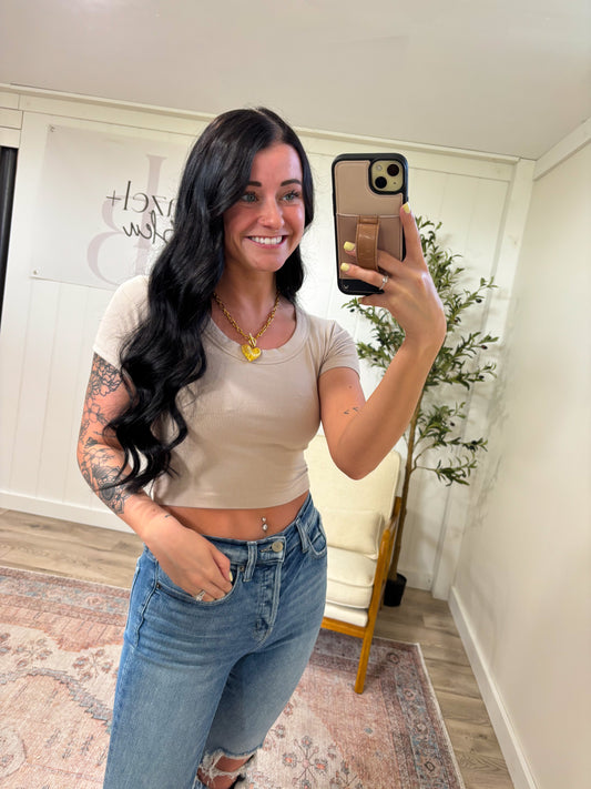 Ribbed Cropped Shirt- Ash Mocha