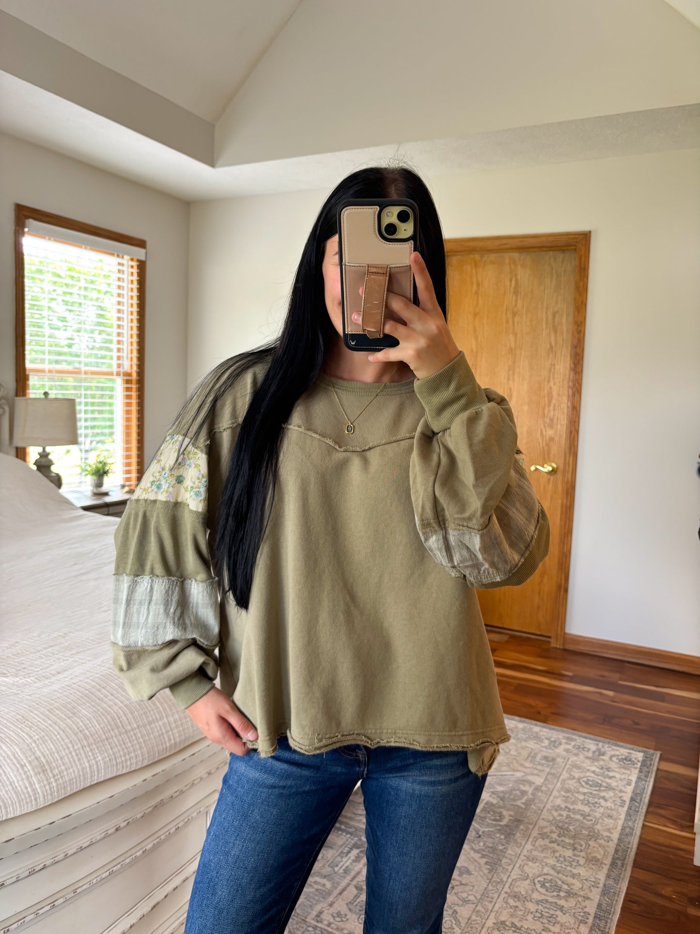 Lilly Mixed Media Top- Eucalyptus