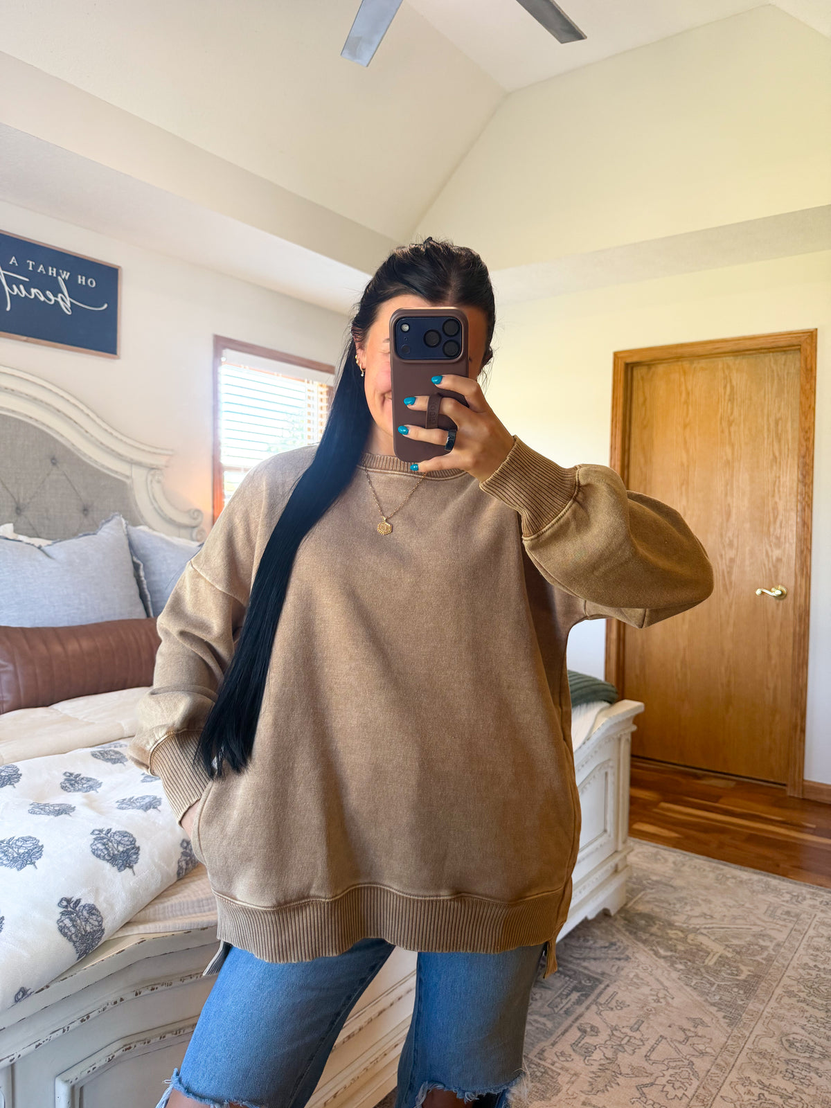 Ellie High Low Pullover- Camel