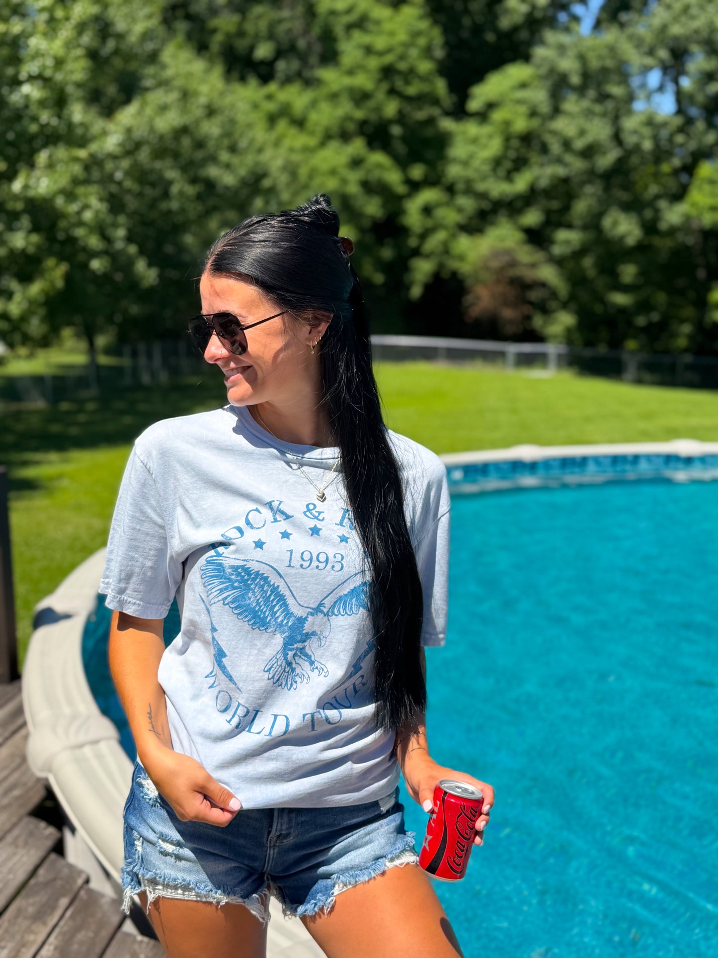 Rock N Roll Graphic Tee- Light Blue
