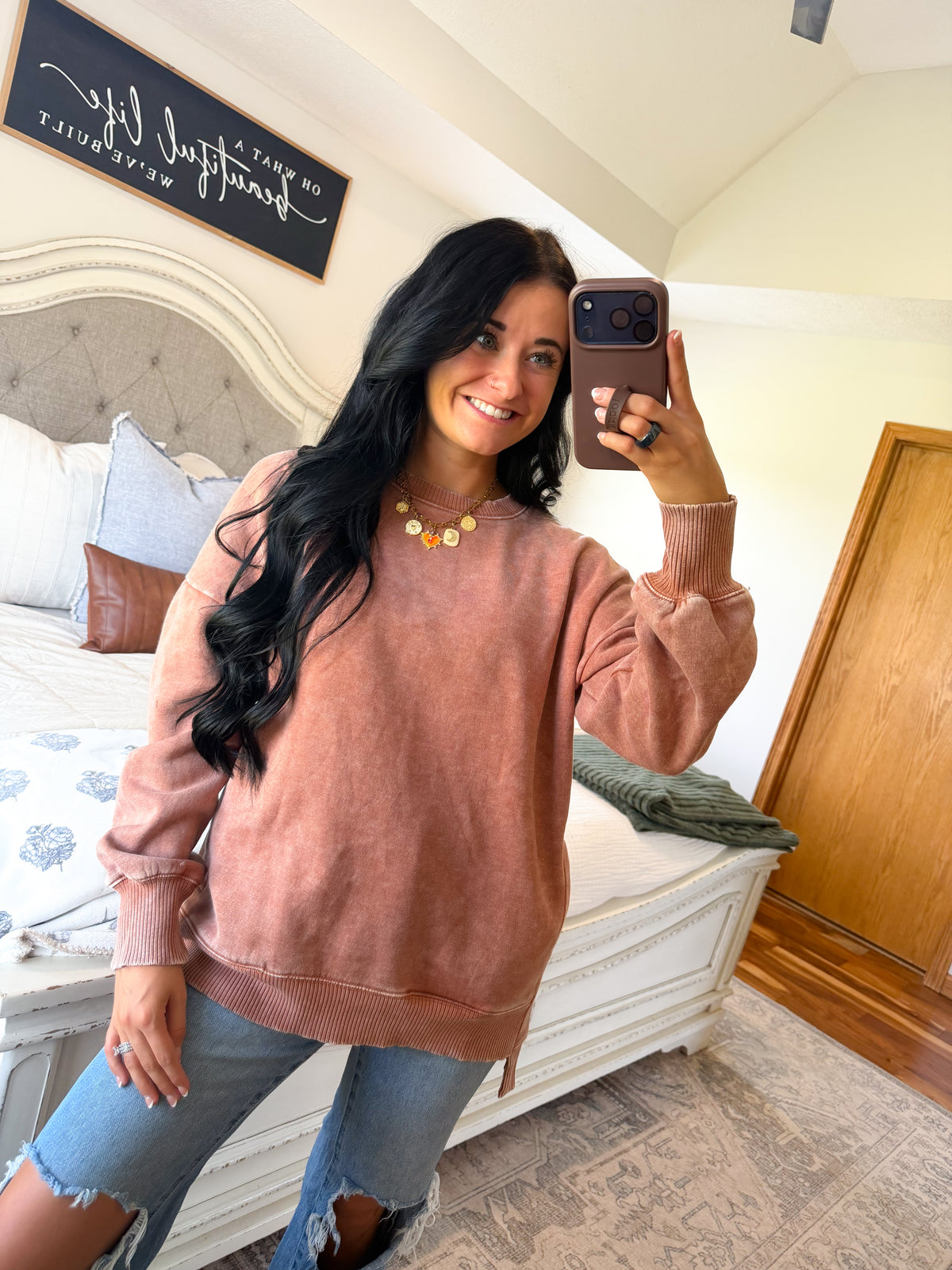 Ellie High Low Pullover- Rust
