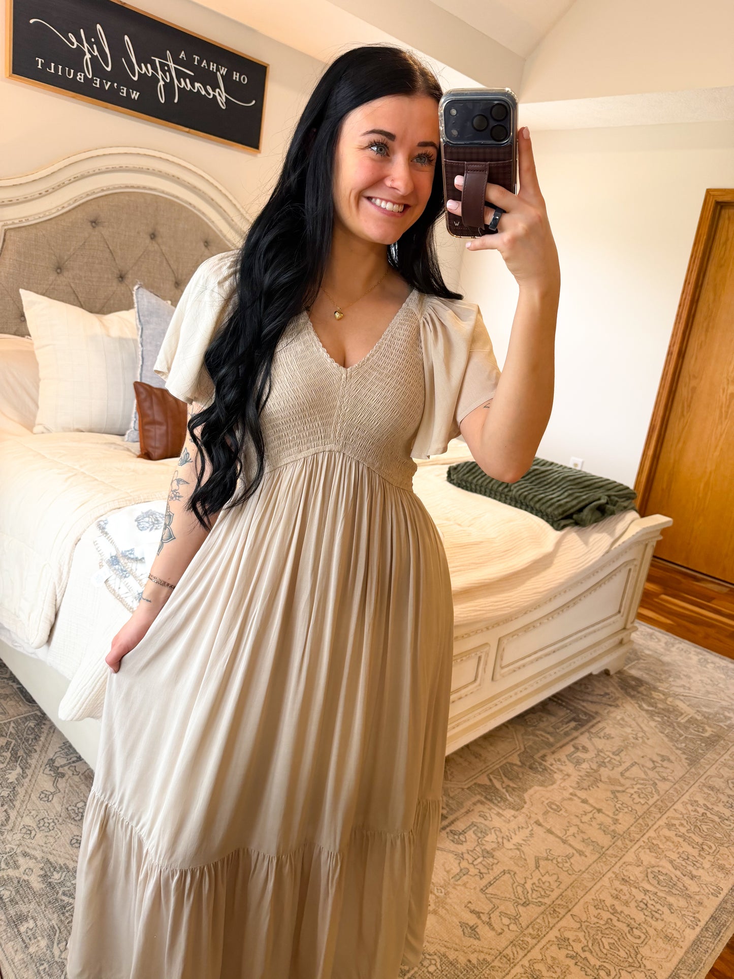 Raeley Smocked Dress- Cashew Milk